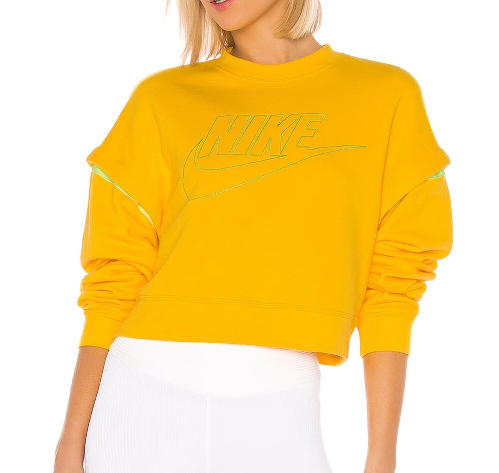 NIKE Yellow Green Cropped Sweatshirt Cotton Snap Detachable Sleeve Size Medium M